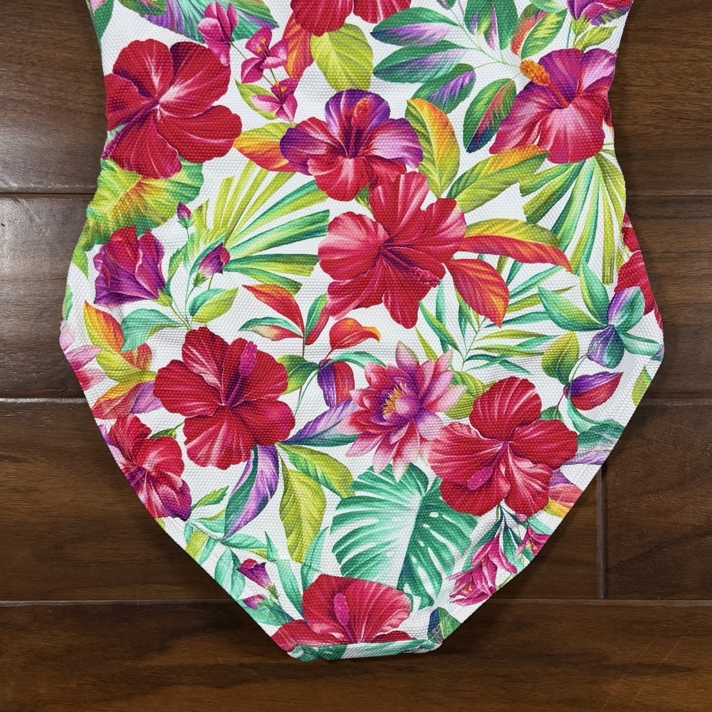 Tommy Bahama Size 10 Island Cays Fiesta Bandeau One Piece Swimsuit White Floral - Picture 10 of 12